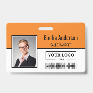 Custom Business Logo Barcode Employee Photo ID Badge