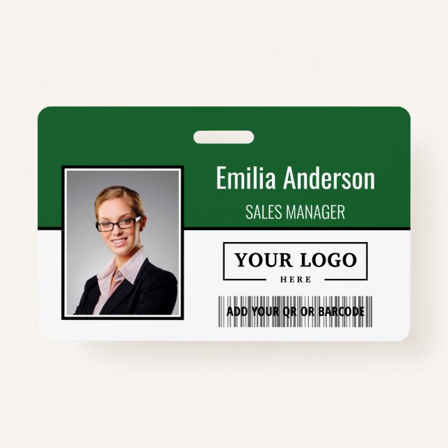 Custom Business Logo Barcode Employee Photo ID Badge (Front)