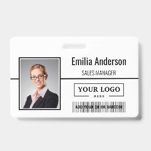 Custom Business Logo Barcode Employee Photo ID Badge