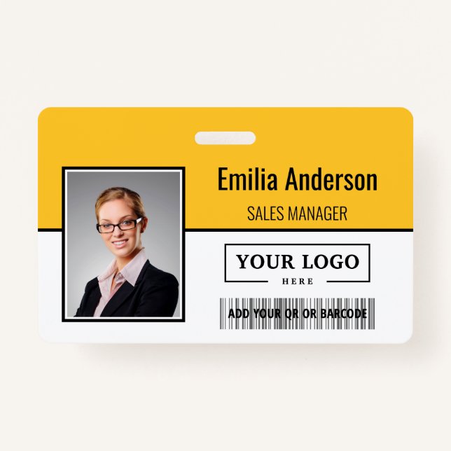 Custom Business Logo Barcode Employee Photo ID Badge (Front)
