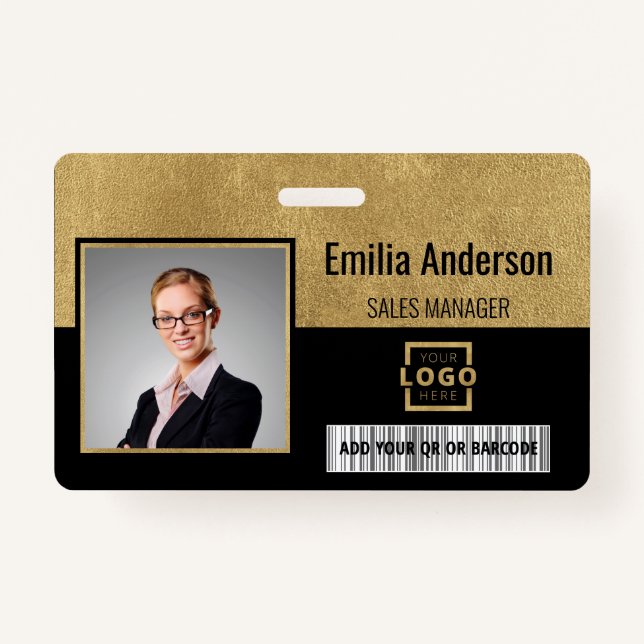 Custom Business Logo Barcode Employee Photo ID Badge (Front)