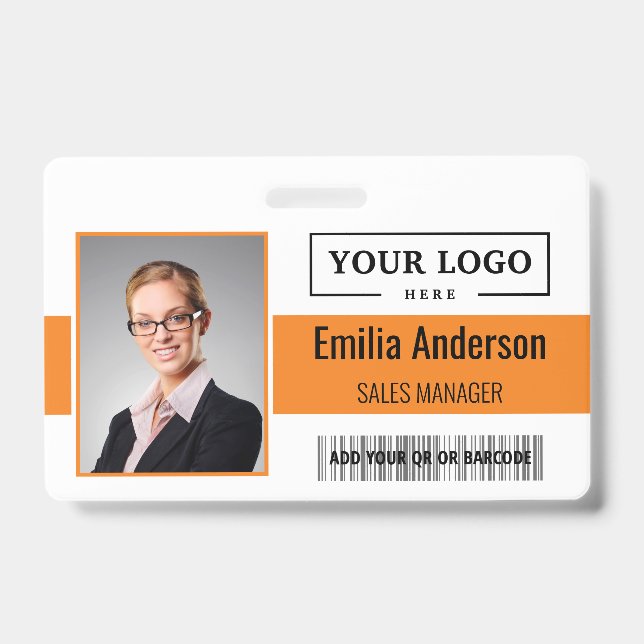 Custom Business Logo Barcode Employee Photo ID Badge (Front)