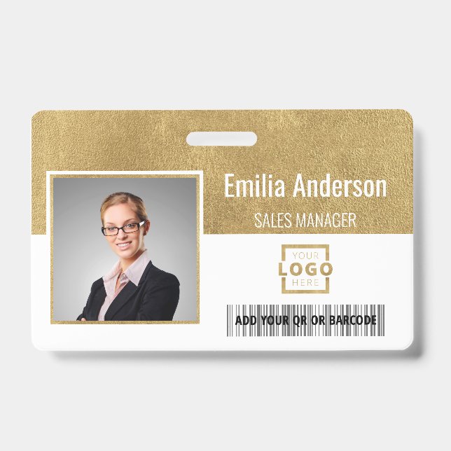 Custom Business Logo Barcode Employee Photo ID Badge (Front)