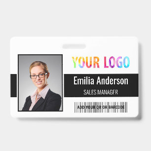Custom Business Logo Barcode Employee Photo ID Badge