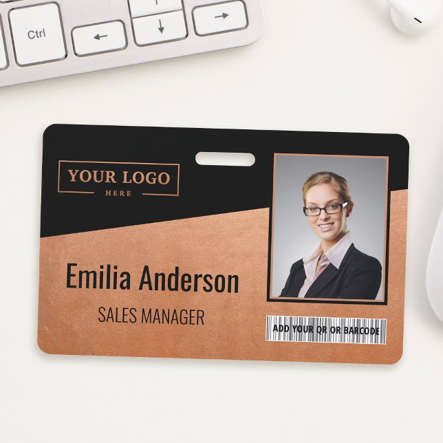 Custom Business Logo Barcode Photo Employee Copper ID Badge (Creator Uploaded)