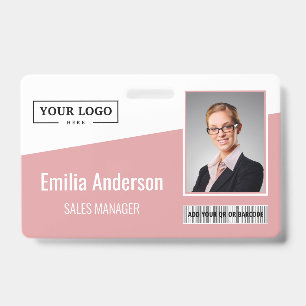 Custom Business Logo Barcode Photo Employee Pink ID Badge