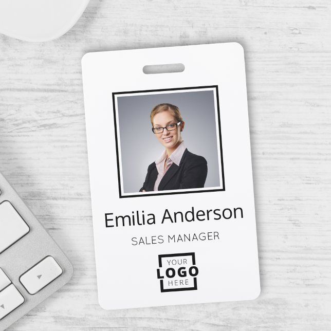 Custom Business Logo Basic Barcode Employee Photo ID Badge (Creator Uploaded)