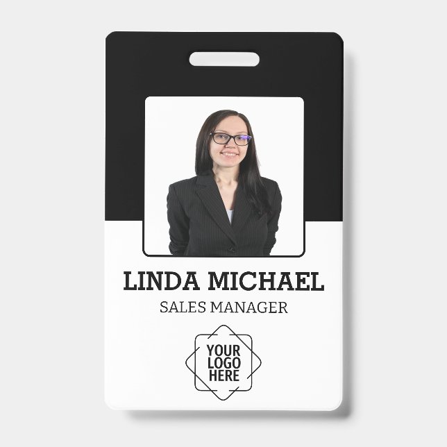 Custom Business Logo Basic Barcode Employee Photo  ID Badge (Front)