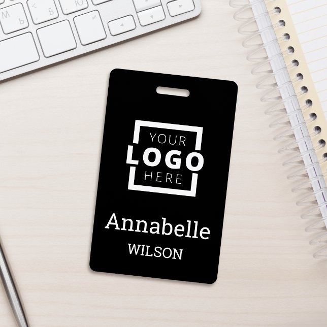 Custom Business Logo Basic Employee Name Black ID Badge (Creator Uploaded)