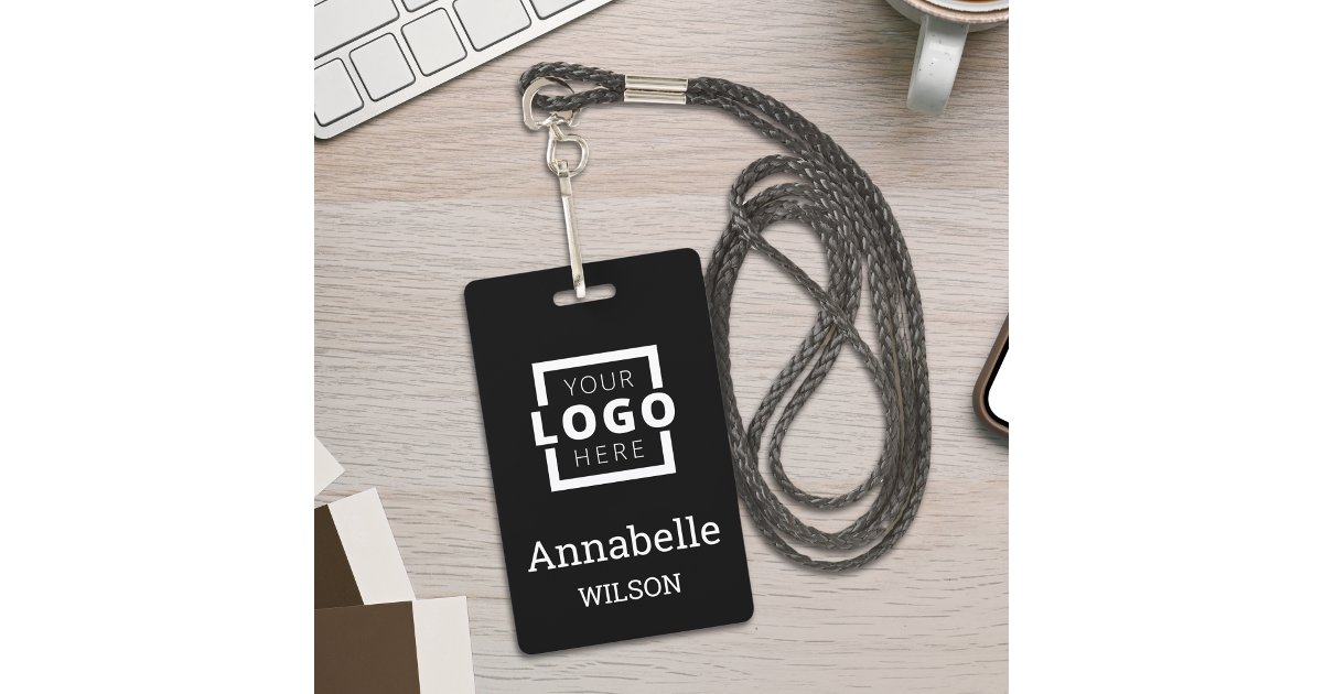 Custom Business Logo Basic Employee Name Black ID Badge | Zazzle