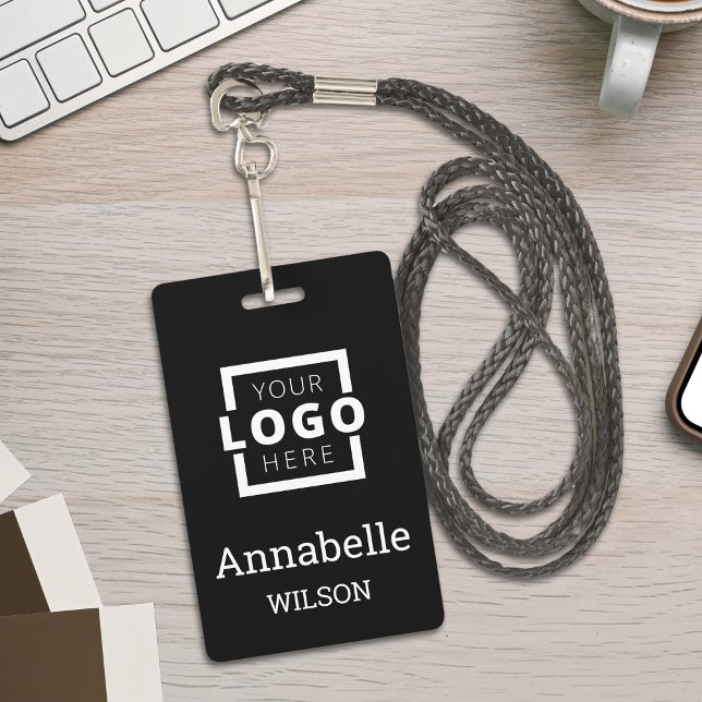 Custom Business Logo Basic Employee Name Black ID Badge (Creator Uploaded)