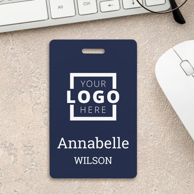 Custom Business Logo Basic Employee Name Blue ID Badge (Creator Uploaded)