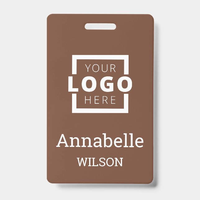 Custom Business Logo Basic Employee Name Brown ID Badge (Front)