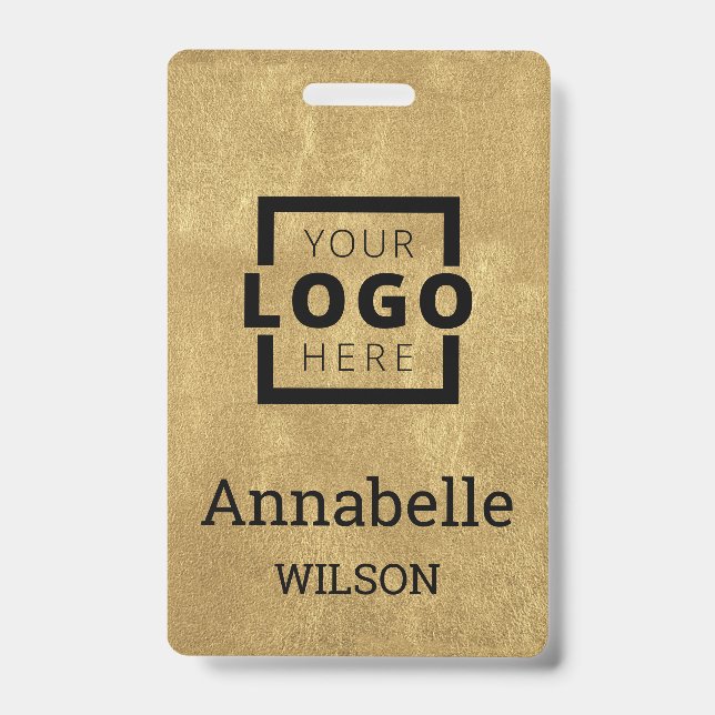 Custom Business Logo Basic Employee Name Gold ID Badge (Front)