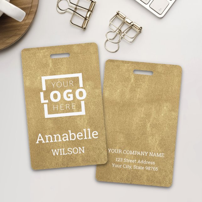Custom Business Logo Basic Employee Name Gold ID Badge (Creator Uploaded)