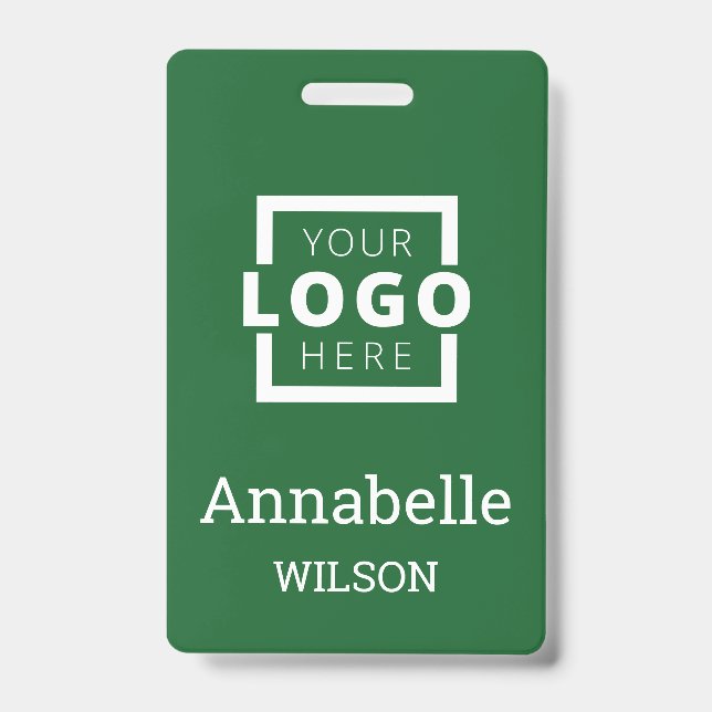 Custom Business Logo Basic Employee Name Green ID Badge (Front)