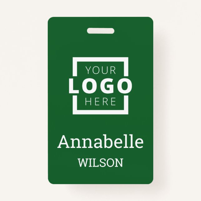 Custom Business Logo Basic Employee Name Green ID Badge (Front)