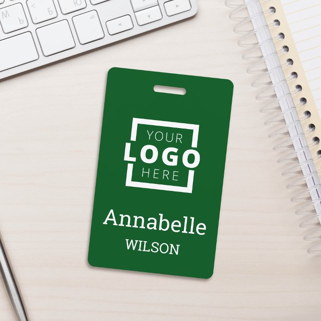 Custom Business Logo Basic Employee Name Green ID Badge (Creator Uploaded)