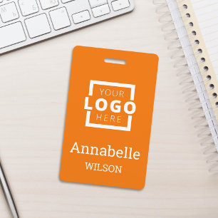 Custom Business Logo Basic Employee Name Orange ID Badge