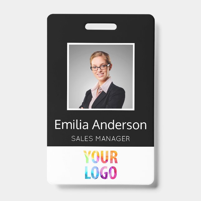 Custom Business Logo Basic Employee Name Photo ID Badge (Front)