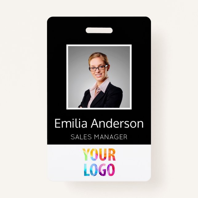 Custom Business Logo Basic Employee Name Photo ID Badge (Front)