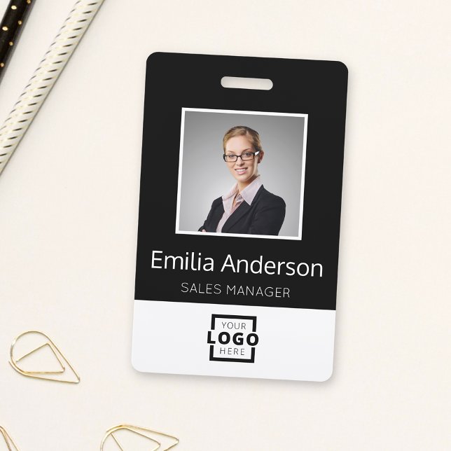 Custom Business Logo Basic Employee Name Photo ID Badge (Creator Uploaded)