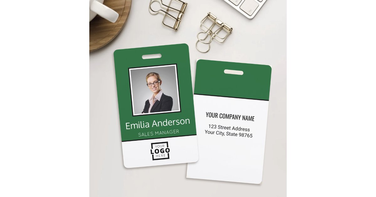 Custom Business Logo Basic Employee Name Photo ID Badge | Zazzle