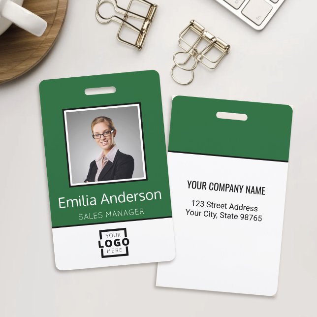 Custom Business Logo Basic Employee Name Photo ID Badge (Creator Uploaded)