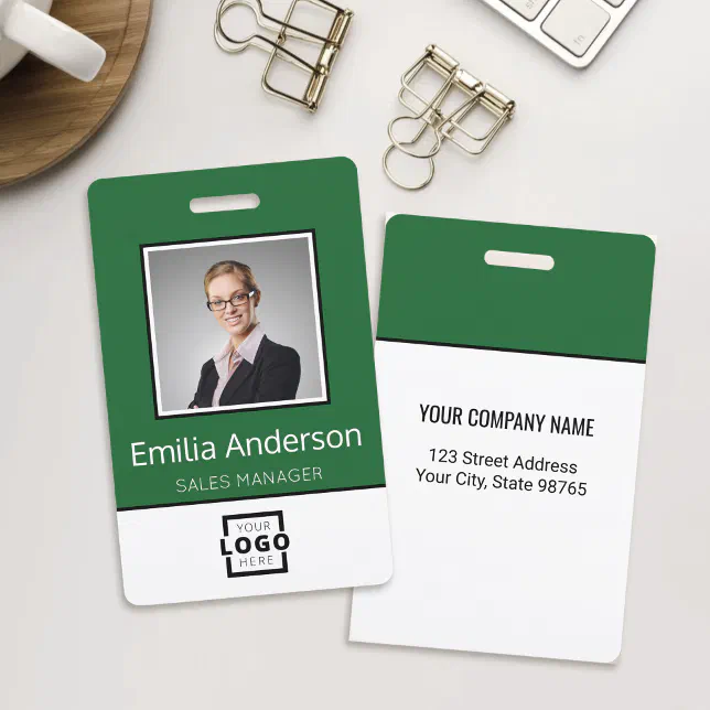 Custom Business Logo Basic Employee Name Photo ID Badge | Zazzle
