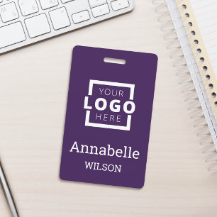 Custom Business Logo Basic Employee Name Purple ID Badge