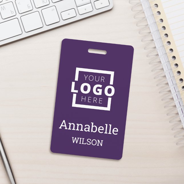 Custom Business Logo Basic Employee Name Purple ID Badge (Creator Uploaded)