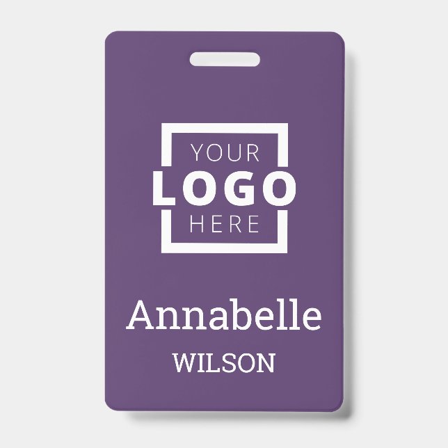 Custom Business Logo Basic Employee Name Purple ID Badge (Front)