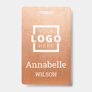 Custom Business Logo Basic Employee Name Rose Gold ID Badge