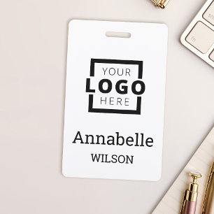 Custom Business Logo Basic Employee Name White ID Badge