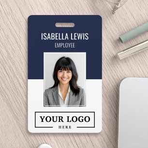 Custom Business Logo Basic Employee Photo Blue ID Badge