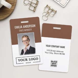 Custom Business Logo Basic Employee Photo Brown ID Badge