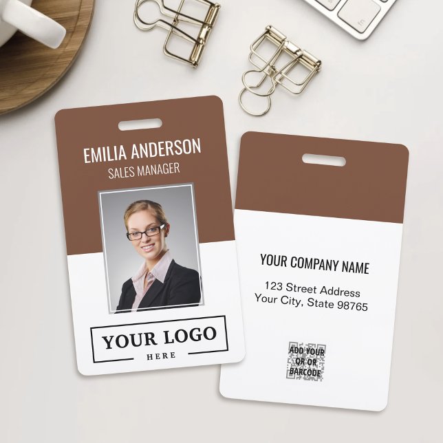Custom Business Logo Basic Employee Photo Brown ID Badge (Creator Uploaded)