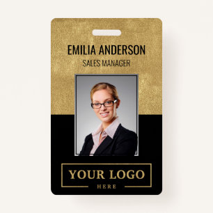Custom Business Logo Basic Employee Photo Gold ID Badge