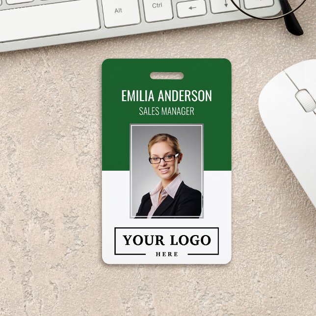 Custom Business Logo Basic Employee Photo Green ID Badge (Creator Uploaded)