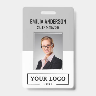 Custom Business Logo Basic Employee Photo Grey ID Badge