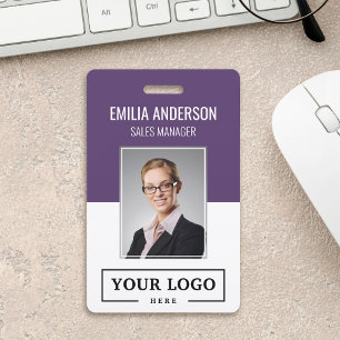 Custom Business Logo Basic Employee Photo Purple ID Badge