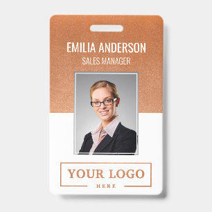 Custom Business Logo Basic Employee Photo Rosegold ID Badge