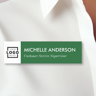 Custom Business Logo Basic Employee Staff Green Name Tag