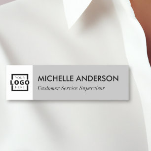Custom Business Logo Basic Employee Staff Grey Name Tag