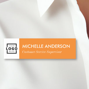 Custom Business Logo Basic Employee Staff Orange Name Tag