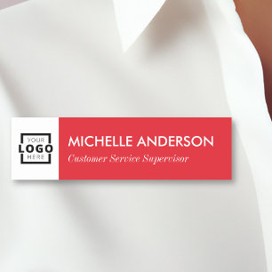 Custom Business Logo Basic Employee Staff Red Name Tag