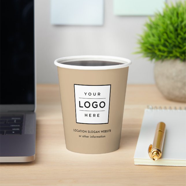 Custom Business Logo Beige Branded Paper Cups (Insitu)