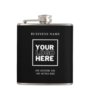 Custom Business Logo Black and White Branded Hip Flask