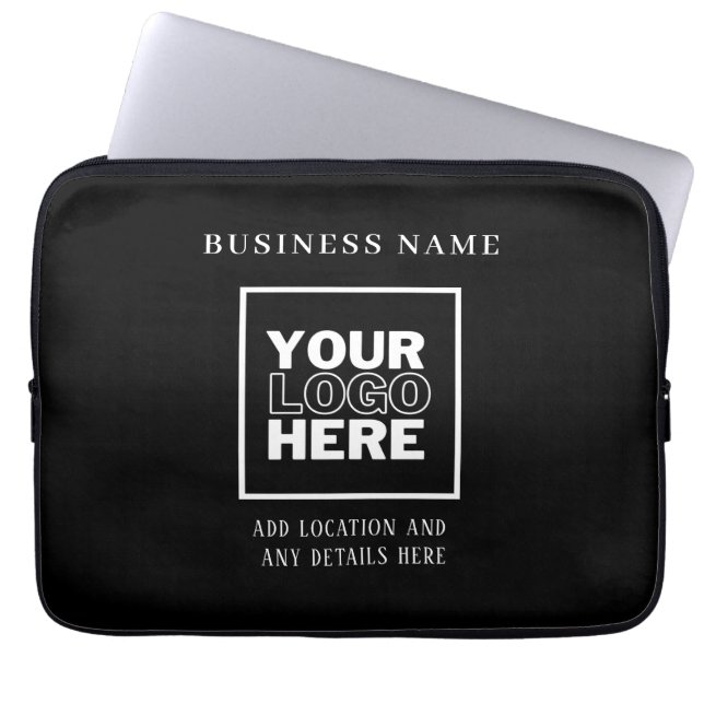 Custom Business Logo Black and White Branded Laptop Sleeve (Front)