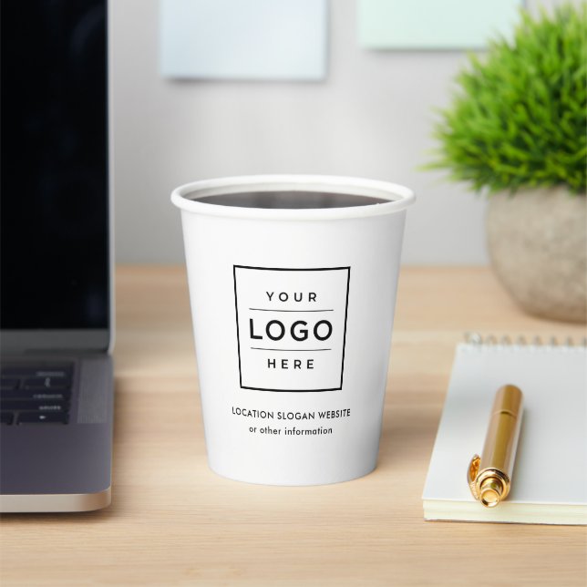Custom Business Logo Black and White Branded Paper Cups (Insitu)